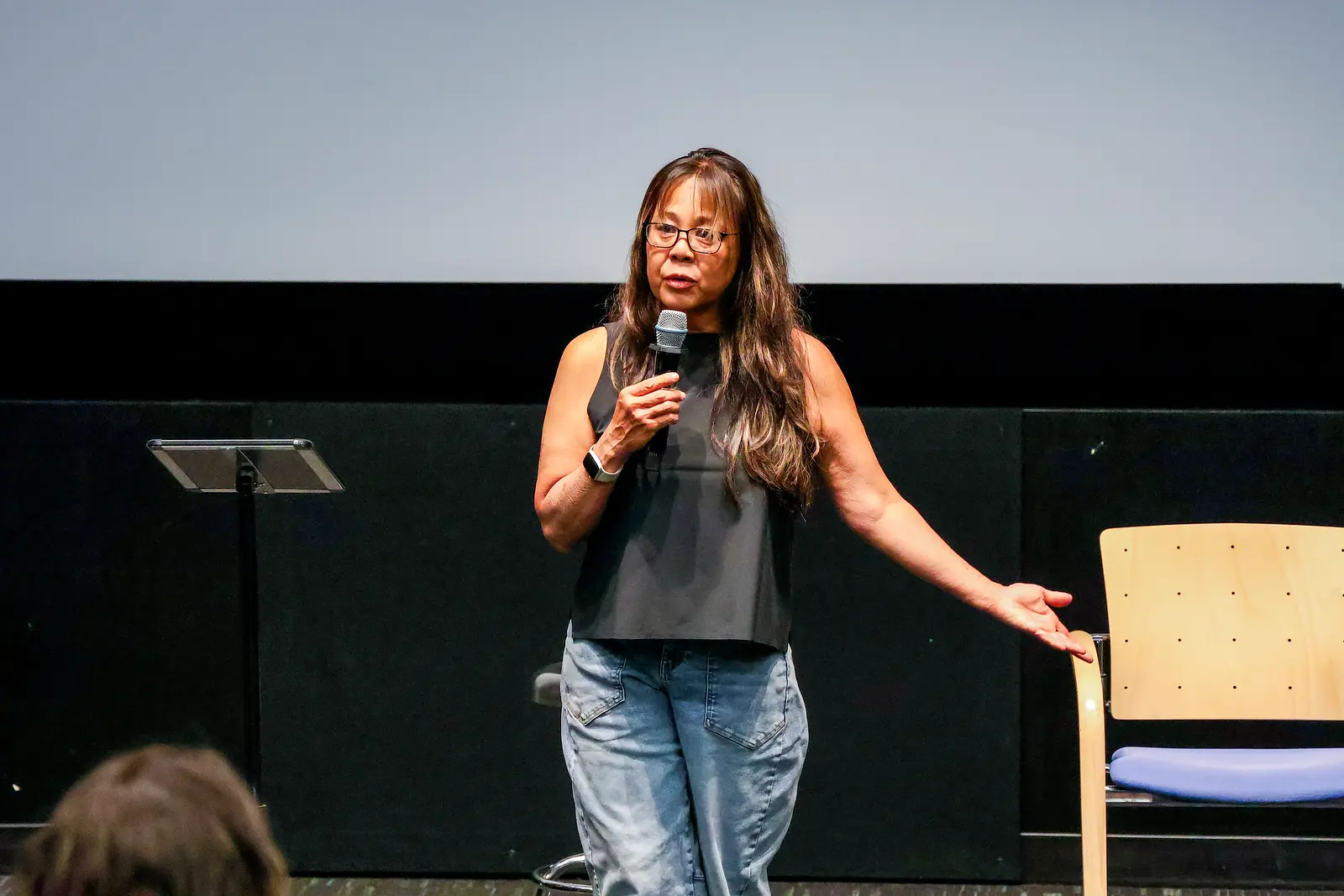 Devaki Murch presenting at the Invisible Threads Gathering StoryShare, Boulder, April 2026